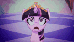 Size: 400x225 | Tagged: safe, artist:rizcifra, imported from derpibooru, twilight sparkle, pony, unicorn, animated, big crown thingy, d:, dolly zoom, element of magic, female, floppy ears, gif, jewelry, open mouth, regalia, solo, zoom, zoomed in