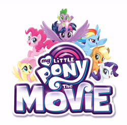Size: 7350x7273 | Tagged: safe, imported from derpibooru, applejack, fluttershy, pinkie pie, rainbow dash, rarity, spike, twilight sparkle, alicorn, pony, my little pony: the movie, absurd resolution, discussion in the comments, logo, looking at you, looking back, mane seven, mane six, movie designs, my little pony logo, official, open mouth, simple background, smiling, spread wings, twilight sparkle (alicorn), white background