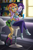 Size: 800x1200 | Tagged: safe, artist:shaxbert, imported from derpibooru, starlight glimmer, sunset shimmer, human, equestria girls, alternate hairstyle, bar, boots, bracelet, clothes, crossed legs, crossover, equestria girls-ified, eyeshadow, female, fishnets, from behind, hug, hug from behind, jewelry, legs, lesbian, lips, lipstick, makeup, midriff, miniskirt, nana (series), pantyhose, punkset shimmer, sexy, shimmerglimmer, shipping, shoes, skirt, sleeveless turtleneck, stupid sexy starlight glimmer, stupid sexy sunset shimmer, sweater, sweater vest, turtleneck, voice actor joke
