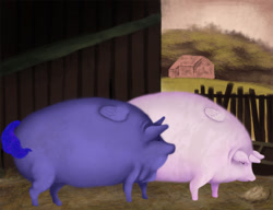 Size: 1000x769 | Tagged: safe, artist:slamjam, imported from derpibooru, princess celestia, princess luna, flying pig, pig, a pair of pigs, brother may i have some oats, chubbylestia, exploitable meme, farm, fat, fine art parody, meme, nature is so fascinating, obligatory pony, pigified, princess moonpig, rolls of fat, sowlestia, species swap, wat