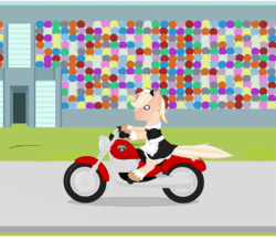 Size: 540x466 | Tagged: safe, artist:aha-mccoy, imported from derpibooru, oc, oc only, oc:jay aaron mclovin, earth pony, pony, nopony-ask-mclovin, animated, clothes, costume swap, crossdressing, gif, maid, male, motorcycle, solo, stallion