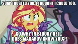 Size: 800x450 | Tagged: safe, edit, edited screencap, imported from derpibooru, screencap, sci-twi, sunset shimmer, twilight sparkle, equestria girls, friendship games, angry, blood brothers, call of duty, call of duty: modern warfare 3, captain price, caption, exploitable meme, female, image macro, john "soap" mactavish, meme, modern warfare 3, mw3, soap, sunset yells at twilight, vladimir makarov