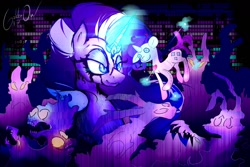 Size: 1280x853 | Tagged: safe, artist:thegoodowl, imported from derpibooru, nightmare rarity, rarity, pony, unicorn, abstract background, error, female, glitch, nightmare forces, plushie, solo