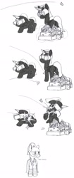 Size: 1072x2564 | Tagged: safe, artist:dsb71013, imported from derpibooru, oc, oc only, oc:rhapsody, catsuit, comic, goggles, lego, monochrome, the lego movie