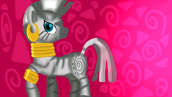 Size: 1280x720 | Tagged: safe, artist:jbond, imported from derpibooru, zecora, pony, zebra, abstract background, female, mare, raised hoof, simple background, solo