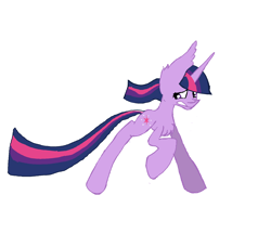 Size: 1628x1404 | Tagged: safe, artist:haillee, imported from derpibooru, twilight sparkle, pony, animatic, colored, cutie mark, female, looking back, running, scared, simple background, solo, teeth, wip