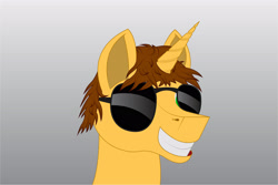 Size: 3002x2003 | Tagged: safe, artist:theeultimateguy, imported from derpibooru, oc, oc only, oc:yellow star, pony, unicorn, bust, gradient background, grin, portrait, smiling, solo, sunglasses