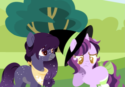 Size: 1139x797 | Tagged: safe, artist:cinna-swirl, imported from derpibooru, oc, oc only, earth pony, pony, unicorn, bandana, base used, clothes, galaxy, lineless, socks, stars, witch