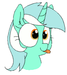 Size: 228x253 | Tagged: safe, artist:wafflecakes, imported from derpibooru, lyra heartstrings, pony, animated, bust, eye shimmer, female, gif, portrait, raspberry, silly, silly pony, simple background, smiling, solo, tongue out, transparent background