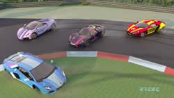Size: 4000x2249 | Tagged: safe, artist:futuretankcrc, imported from derpibooru, starlight glimmer, sunset shimmer, trixie, twilight sparkle, pony, unicorn, 3d, car, drifting, female, gta spano, lamborghini, lamborghini aventador, mare, porsche, porsche 918, race track, sketchup, w motors lykan hypersport