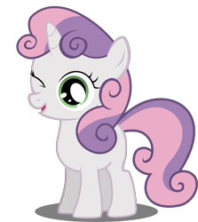 Size: 2792x3133 | Tagged: safe, artist:guero361, imported from derpibooru, sweetie belle, pony, female, looking at you, one eye closed, open mouth, simple background, smiling, solo, transparent background, vector, wink