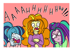 Size: 768x500 | Tagged: safe, artist:goddessgoodra, artist:tenebrisdawn, artist:tenebrisdawnmlp, imported from derpibooru, adagio dazzle, aria blaze, sonata dusk, equestria girls, aaaaaaahhhhh, bedazzled, comic