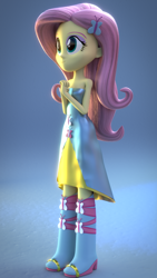 Size: 1080x1920 | Tagged: safe, artist:efk-san, imported from derpibooru, fluttershy, equestria girls, 3d, blender, boots, clothes, dress, fall formal outfits, female, high heel boots, solo