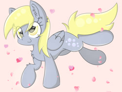 Size: 1600x1200 | Tagged: safe, artist:meowmavi, imported from derpibooru, derpy hooves, pegasus, pony, cherry blossoms, chest fluff, ear fluff, female, flower, flower blossom, smiling, solo