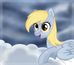 Size: 2451x2150 | Tagged: safe, artist:oksssid, imported from derpibooru, derpy hooves, pegasus, pony, cloud, cloudy, female, prone, smiling, solo