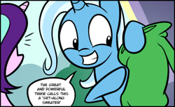 Size: 571x351 | Tagged: safe, artist:dori-to, edit, imported from derpibooru, starlight glimmer, trixie, pony, unicorn, clothes, female, mare, meme, sweater, trixie's hoodie edit