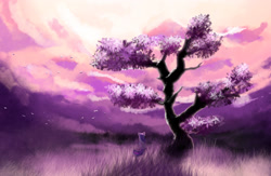 Size: 2000x1300 | Tagged: safe, artist:xbi, imported from derpibooru, twilight sparkle, pony, female, scenery, scenery porn, solo, style emulation, tree, twilight (astronomy)