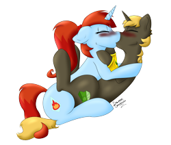Size: 1632x1385 | Tagged: safe, artist:salamishowdown, imported from derpibooru, oc, oc only, oc:beryl, oc:frostfire, female, kissing, lesbian, simple background, transparent background