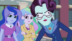Size: 1609x919 | Tagged: safe, edit, edited screencap, imported from derpibooru, screencap, princess celestia, princess luna, principal abacus cinch, equestria girls, friendship games, derp, faic, principal celestia, vice principal luna, wat