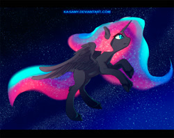 Size: 1000x793 | Tagged: safe, artist:ka-samy, imported from derpibooru, oc, oc only, oc:nightmare mist, alicorn, pony, alicorn oc, female, horn, mare, solo, stars, wings