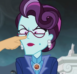 Size: 716x681 | Tagged: safe, edit, edited screencap, imported from derpibooru, screencap, principal abacus cinch, equestria girls, friendship games, boop, boop edit, cropped, disembodied hand, hand