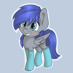 Size: 1500x1500 | Tagged: safe, artist:dbleki, imported from derpibooru, oc, oc only, pegasus, pony, blushing, cheek fluff, clothes, smiling, socks, solo