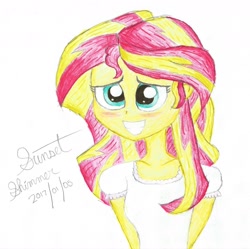 Size: 1624x1616 | Tagged: safe, artist:neupommern, imported from derpibooru, sunset shimmer, equestria girls, cute, drawing, female, shimmerbetes, solo, traditional art