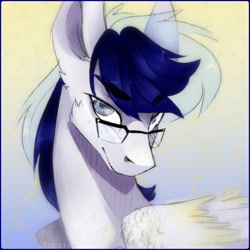 Size: 1024x1024 | Tagged: safe, artist:closed-door-house, imported from derpibooru, oc, oc only, oc:stardust mach, pegasus, pony, digital art, glasses, looking at you, solo, transparent mane