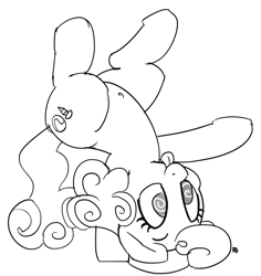 Size: 1280x1355 | Tagged: safe, artist:pabbley, imported from derpibooru, screwball, pony, belly button, female, monochrome, simple background, solo, tongue out, upside down, white background