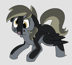 Size: 1280x1154 | Tagged: safe, artist:pabbley, imported from derpibooru, derpy hooves, dog, pegasus, pony, derp, fusion, gray background, nintendo switch, ponified, simple background, solo, spread wings, switch dog, switch-tan, tongue out