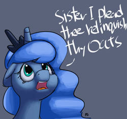 Size: 1280x1194 | Tagged: safe, artist:pabbley, imported from derpibooru, princess luna, pony, begging, brother may i have some oats, crying, dialogue, female, meme, solo