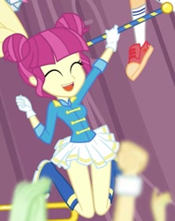 Size: 521x658 | Tagged: safe, imported from derpibooru, majorette, sweeten sour, equestria girls, friendship games, background human, baton, boots, clothes, cropped, cute, high heel boots, legs, pleated skirt, skirt, skirt lift