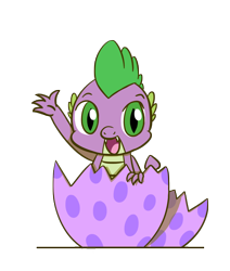 Size: 1280x1508 | Tagged: safe, artist:flutterluv, imported from derpibooru, spike, cute, dragon egg, egg, fangs, looking at you, male, open mouth, simple background, slit eyes, slit pupils, smiling, solo, spike appreciation day, transparent background, waving