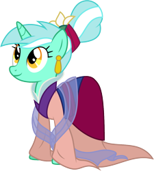 Size: 1001x1113 | Tagged: safe, artist:cloudy glow, artist:cloudyglow, imported from derpibooru, lyra heartstrings, pony, alternate hairstyle, clothes, clothes swap, cosplay, costume, crossover, disney, ear piercing, earring, female, historical chinese clothing, jewelry, mulan, piercing, simple background, smiling, solo, transparent background, vector