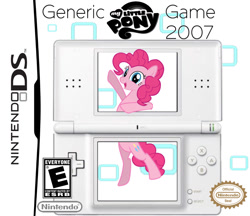Size: 1192x1032 | Tagged: safe, artist:employeeamillion, imported from derpibooru, pinkie pie, 2000s, box art, fourth wall, nintendo ds