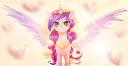Size: 1600x834 | Tagged: safe, artist:sugarberry, imported from derpibooru, princess cadance, pony, cute, cutedance, female, long hair, looking at you, smiling, solo, spread wings