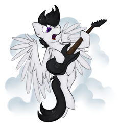 Size: 1824x1938 | Tagged: safe, artist:marsminer, imported from derpibooru, oc, oc only, pegasus, pony, flying, guitar, solo