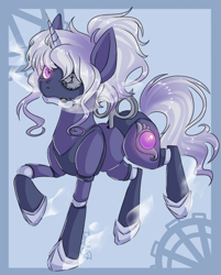 Size: 768x955 | Tagged: safe, artist:whitenoiseghost, imported from derpibooru, oc, oc only, pony, robot, robot pony, glowing eyes, solo, steamling, steampunk