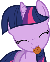 Size: 10051x12397 | Tagged: safe, artist:cyanlightning, imported from derpibooru, twilight sparkle, pony, unicorn, .svg available, :3, absurd resolution, cookie, cute, eyes closed, female, food, head tilt, mare, mouth hold, nom, simple background, smiling, solo, transparent background, twiabetes, vector