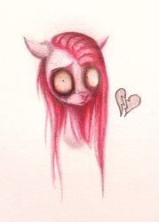 Size: 1024x1433 | Tagged: safe, artist:pinkamenacheshirepie, imported from derpibooru, pinkie pie, pony, crying, female, heartbreak, pinkamena diane pie, solo, traditional art