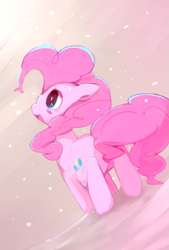 Size: 1181x1748 | Tagged: safe, artist:winter939, imported from derpibooru, pinkie pie, pony, blush sticker, blushing, cute, diapinkes, female, pixiv, smiling, snow, solo