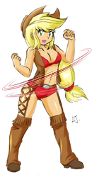 Size: 1500x2881 | Tagged: safe, artist:danmakuman, imported from derpibooru, applejack, equestria girls, bikini, breasts, cleavage, clothes, costume, cowgirl, female, simple background, solo, stupid sexy applejack, swimsuit, white background