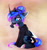 Size: 1539x1634 | Tagged: safe, artist:magnaluna, imported from derpibooru, princess luna, pony, gamer luna, alternate hairstyle, chromatic aberration, clothes, colored pupils, crown, curved horn, cute, ear fluff, fangs, female, galaxy mane, hair bun, hoodie, jewelry, lunabetes, nom, regalia, sitting, solo, sweater, video game