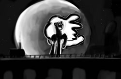 Size: 1000x650 | Tagged: safe, artist:xbi, imported from derpibooru, nightmare moon, pony, female, grayscale, laughing, monochrome, moon, night, solo