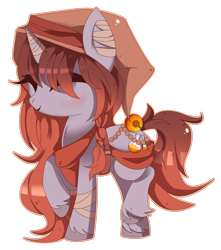 Size: 2871x3248 | Tagged: safe, artist:sorasku, imported from derpibooru, oc, oc only, oc:candlewick, pony, unicorn, bandage, blushing, clothes, cute, eyes closed, female, hat, high res, mare, potion, raised hoof, raised leg, simple background, smiling, solo, transparent background, unshorn fetlocks