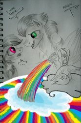 Size: 692x1044 | Tagged: safe, artist:neonspirit17, imported from derpibooru, rainbow dash, soarin', pony, irl, male, pencil drawing, photo, shipping, soarindash, sonic rainboom, straight, traditional art