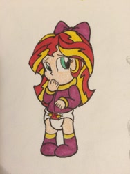 Size: 400x533 | Tagged: safe, artist:crystal2riolu, imported from derpibooru, sunset shimmer, equestria girls, baby, babyset shimmer, bow, cute, diaper, female, hnnng, shimmerbetes, solo, traditional art, younger
