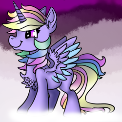 Size: 1024x1024 | Tagged: safe, artist:brainiac, imported from derpibooru, oc, oc only, oc:pastel sparkle, oc:princess pastel sparkle, alicorn, pony, alicorn oc, blank flank, chest fluff, cute, female, filly, full body, magical lesbian spawn, offspring, parent:rainbow dash, parent:twilight sparkle, parents:twidash, solo