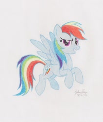 Size: 822x972 | Tagged: safe, artist:soulsliver249, imported from derpibooru, rainbow dash, pegasus, pony, female, looking at you, mare, smiling, solo, spread wings, traditional art, wings