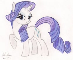 Size: 982x813 | Tagged: safe, artist:soulsliver249, imported from derpibooru, rarity, pony, unicorn, female, mare, raised hoof, smiling, solo, traditional art